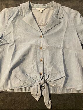 Candie's Light Blue Tie-Front Button Blouse - Women